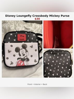 Loungefly Black, White & Red Mickey Mouse Crossbody Bag used once; EUC